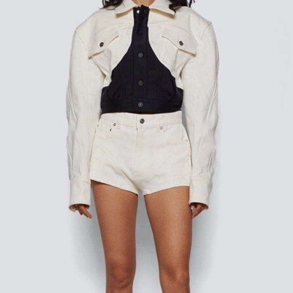 Mugler Pants - Mugler High Waist Denim Shorts - White